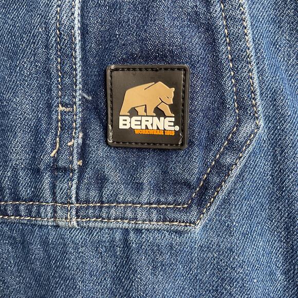 Berne Mens Pure Cotton Denim Bib Overalls Workwear Medium Wash 48 x 32 - Picture 4 of 10